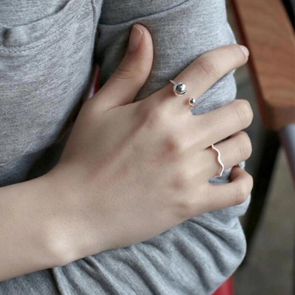 BEAD BALL 925 STERLING SILVER ADJUSTABLE RING - Picture 2 of 8